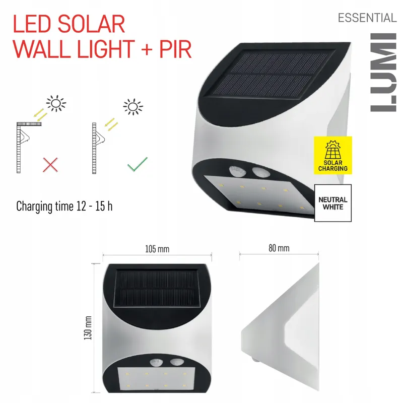 EMOS Solarlamp LED Bewegingssensor Huis Tuin Wit 240lm — foto 2