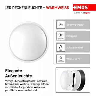EMOS LED Wand- En Plafondlamp Rond Waterdicht 14W 1000lm — miniatuur 2