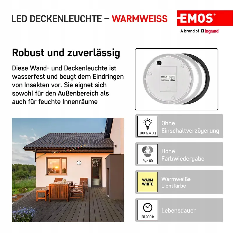 EMOS LED Wand- En Plafondlamp Rond Waterdicht 14W 1000lm — foto 3