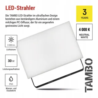 EMOS Tambo LED Schijnwerper Ultraplat Waterdicht Zwart 30W 3000lm — miniatuur 2