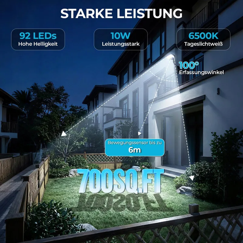 LUSTALED Solarlamp Buiten Met Bewegingssensor USB 92 LED 3 Standen — foto 5