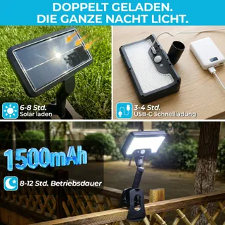 LUSTALED Solarlamp Buiten Met Bewegingssensor USB 92 LED 3 Standen — miniatuur 3