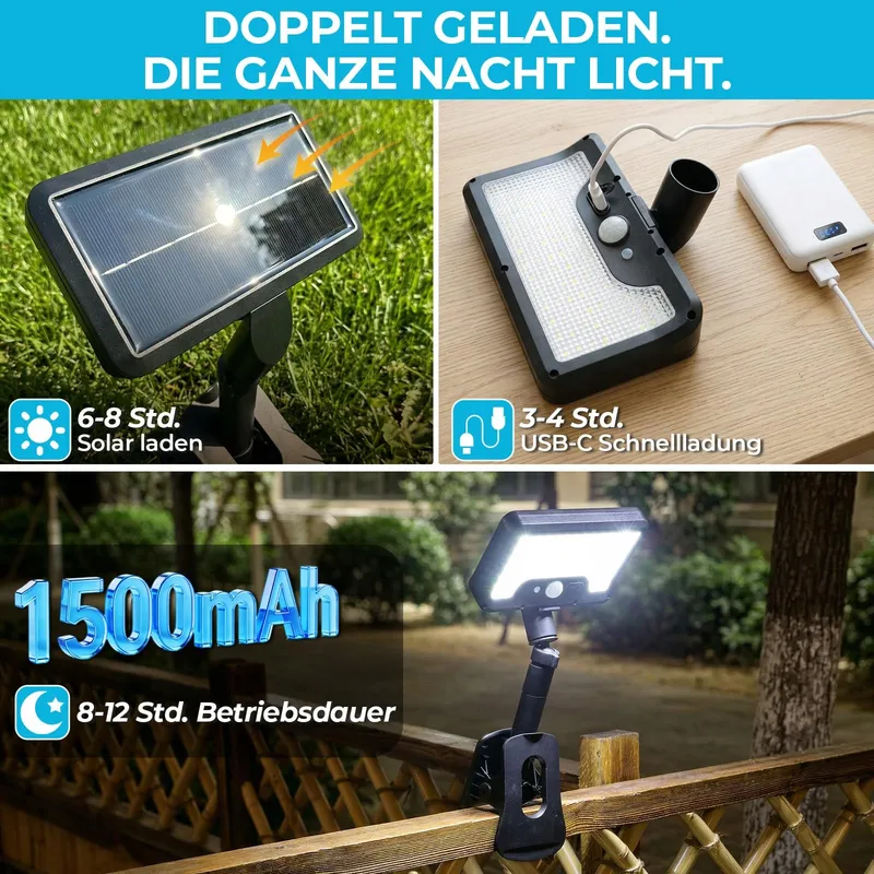 LUSTALED Solarlamp Buiten Met Bewegingssensor USB 92 LED 3 Standen — foto 3