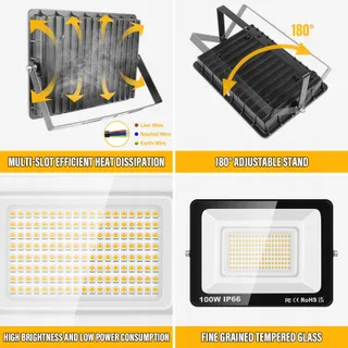 PICAA LED Schijnwerper Waterdicht Warmwit 100W IP65 — miniatuur 4