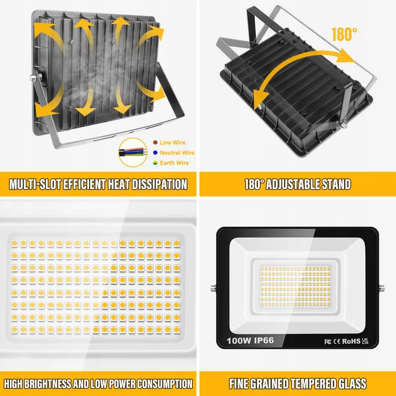 PICAA LED Schijnwerper Waterdicht Warmwit 100W IP65 — foto 4