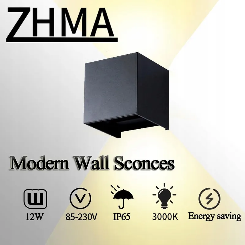 ZHMA Wandlamp Verstelbare Hoek Warm Licht Waterdicht 12W IP65 — foto 6