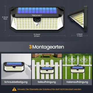 TECKNET Solar Lamp met Bewegingssensor Tuin Garage 546 LED IP66 — miniatuur 7