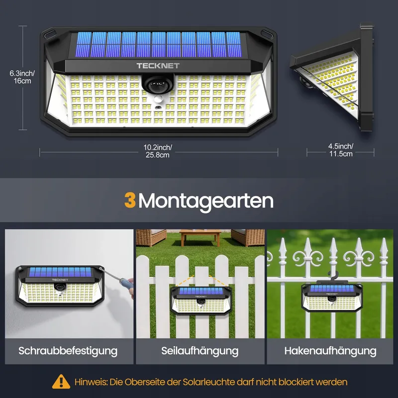 TECKNET Solar Lamp met Bewegingssensor Tuin Garage 546 LED IP66 — foto 7
