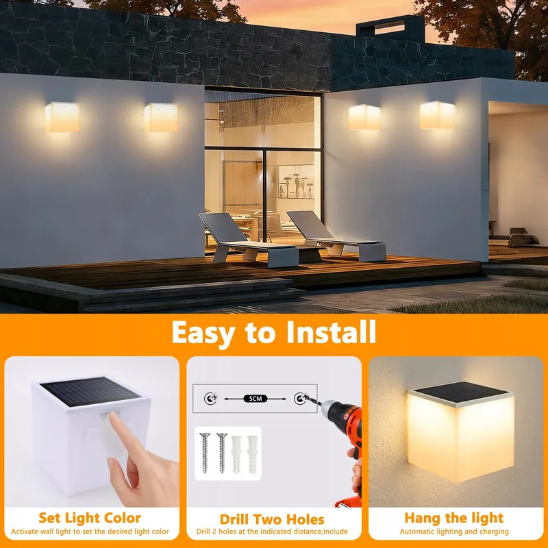 FLACCHI Solar LED Wandlamp Tuin Garage IP44 2 Stuks — foto 6