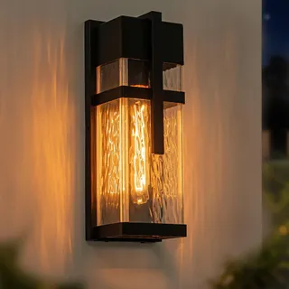 FTL Buitenwandlamp Lantaarn E27 Zwart Geribbeld Glas IP44 — miniatuur 1