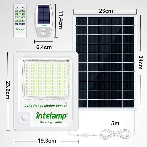 INTELAMP Solarlamp Bewegingssensor Afstandsbediening Waterdicht 3000LM IP65 — foto 6