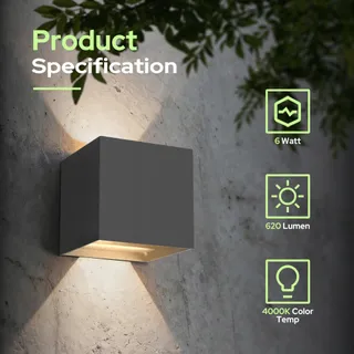 AURALAB LED Buitenwandlamp Waterdicht Zwart Terras 6W IP65 — miniatuur 3