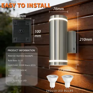 JNR LED Buitenlamp met Schemersensor Staal Zilver IP54 — miniatuur 3