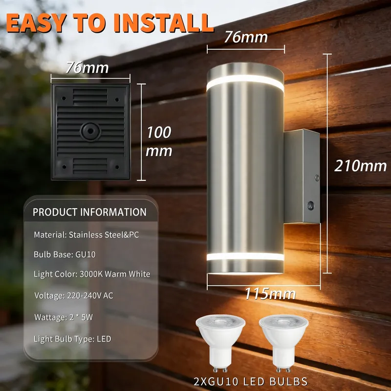 JNR LED Buitenlamp met Schemersensor Staal Zilver IP54 — foto 3