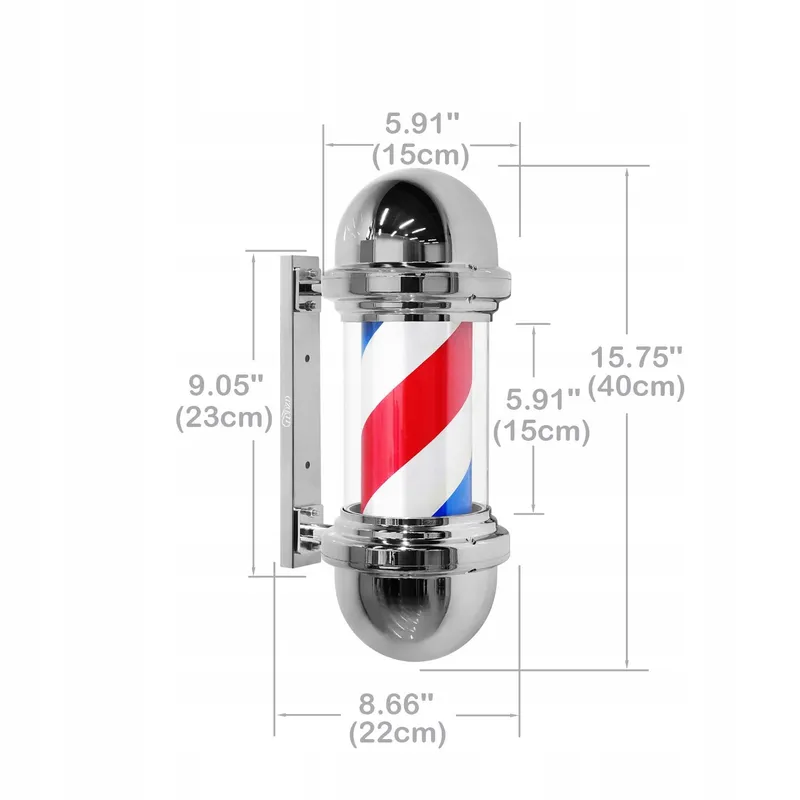 WDZD Mini Barbers Pole Retro Barbershop Bord Zilver 40cm — foto 2