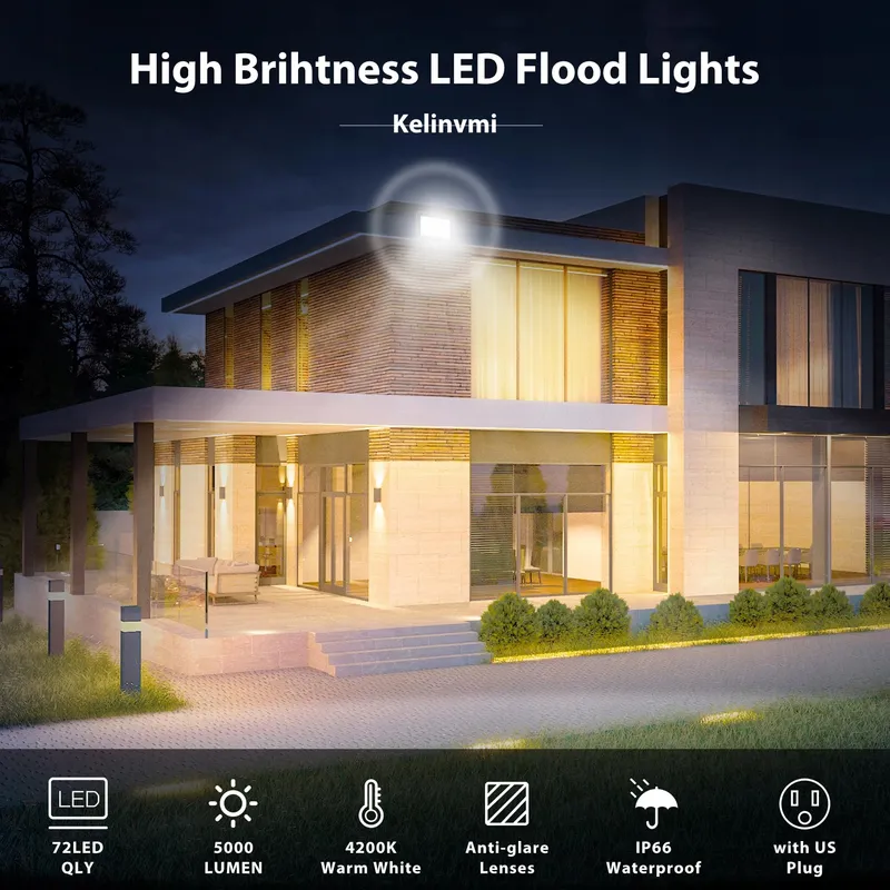 KELINVMI LED Schijnwerper Buiten Waterdicht Warmwit 50W 5000lm IP66 — foto 2