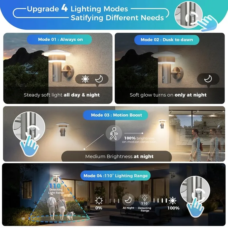 NBHANYUAN LED Buitenlamp Met Bewegingssensor Zilver Warm IP44 9W — foto 3