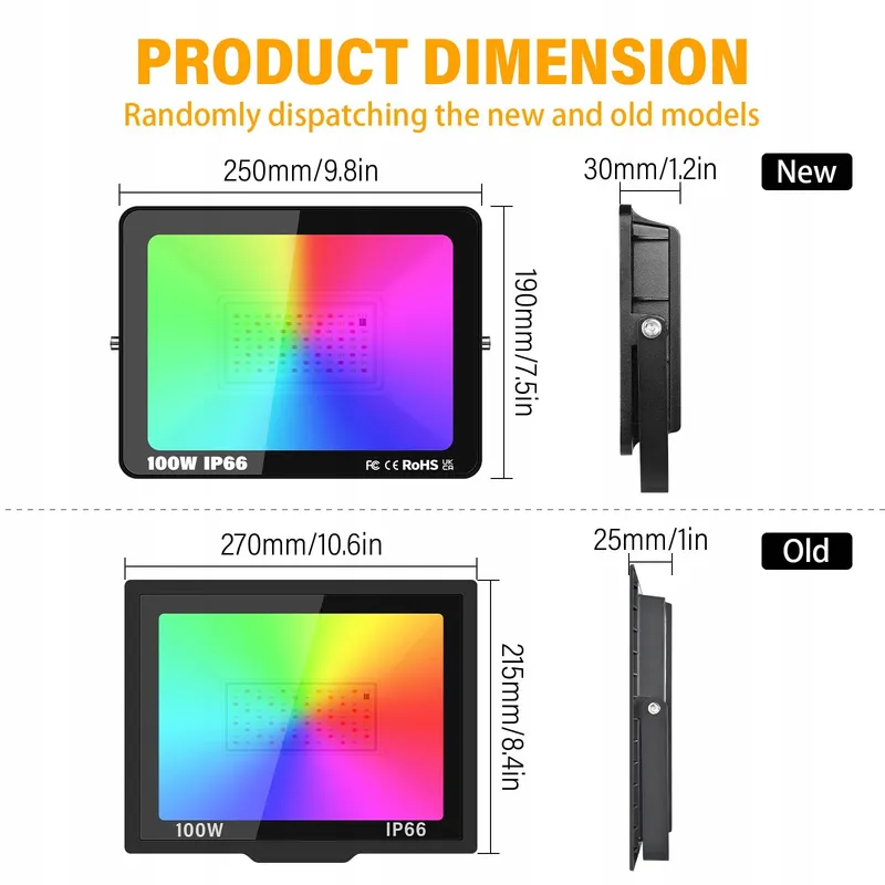 RIGIDON RGB Schijnwerper Met Afstandsbediening Waterdicht 100W 10000lm IP66 — foto 2