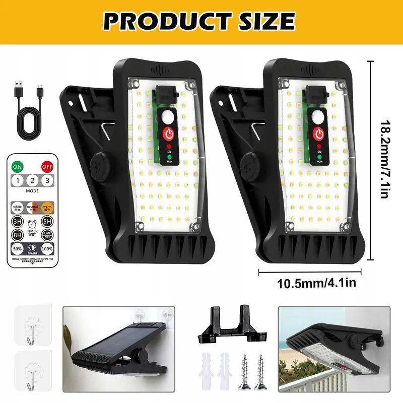 PORFOYO Solar LED Lampen Bewegingssensor Afstandsbediening Tuin 2 Stuks — foto 2