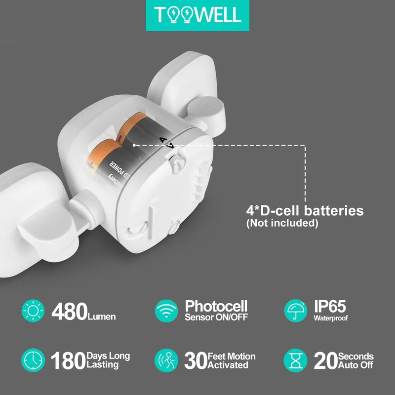 TOOWELL Buitenlampen Bewegingssensor Batterij Waterdicht 2 Stuks — foto 2
