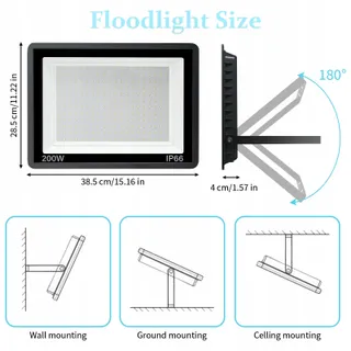 TREOIR LED Schijnwerper Buiten Warmwit 200W IP66 — miniatuur 6