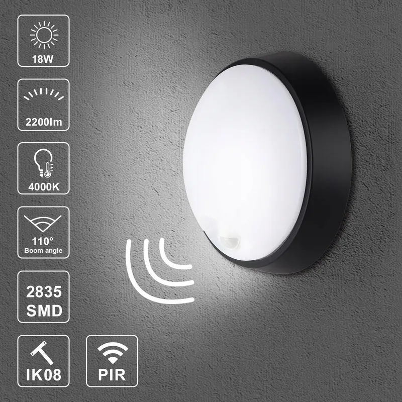 MEGACUBE LED Buitenlamp Rond Bewegingssensor Zwart 18W IP65 — foto 2