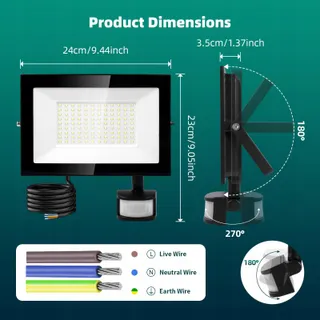 VIUGREUM LED Schijnwerper Bewegingsmelder Afstandsbediening 100W IP67 — miniatuur 5