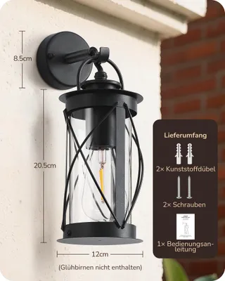 EDISHINE Retro Wandlamp Binnen Buiten Zwart E27 IP44 — miniatuur 8