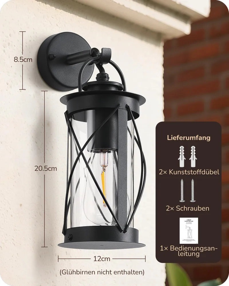 EDISHINE Retro Wandlamp Binnen Buiten Zwart E27 IP44 — foto 8