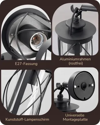 EDISHINE Retro Wandlamp Binnen Buiten Zwart E27 IP44 — miniatuur 6