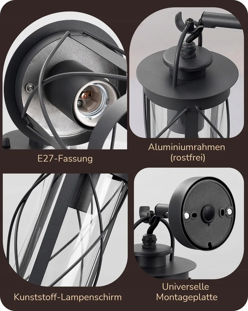 EDISHINE Retro Wandlamp Binnen Buiten Zwart E27 IP44 — foto 6