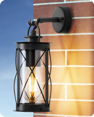 EDISHINE Retro Wandlamp Binnen Buiten Zwart E27 IP44 — miniatuur 1