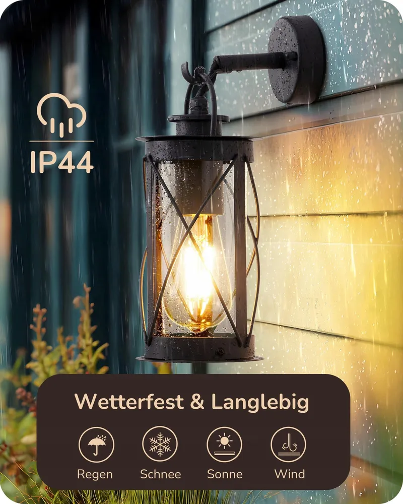 EDISHINE Retro Wandlamp Binnen Buiten Zwart E27 IP44 — foto 2