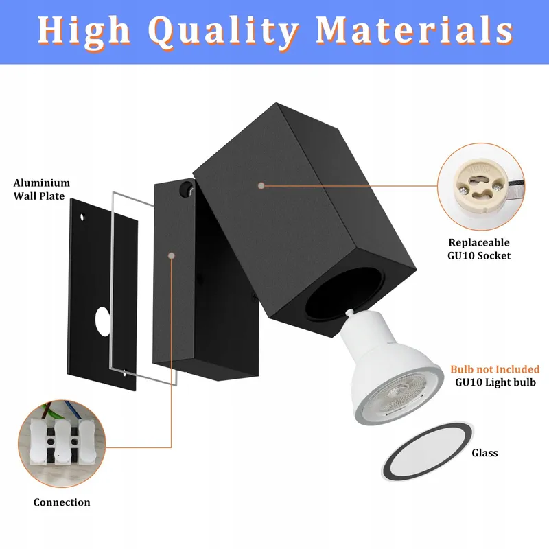 AIPSUN Buitenwandlamp Waterdicht Aluminium Zwart GU10 IP65 — foto 3