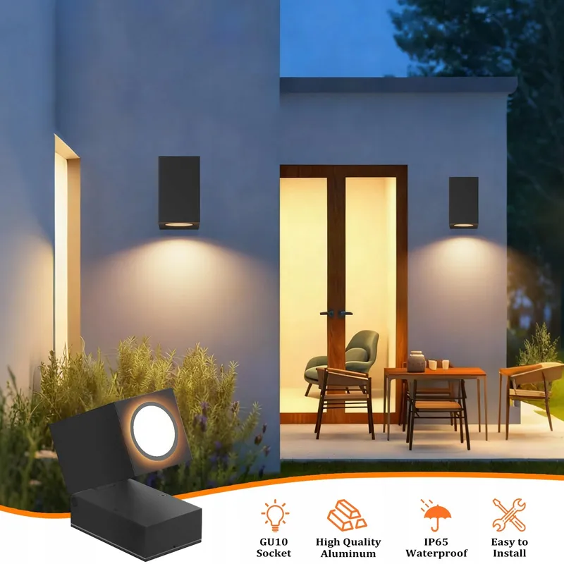AIPSUN Buitenwandlamp Waterdicht Aluminium Zwart GU10 IP65 — foto 6