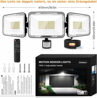 MEIKEE LED Schijnwerper Bewegingsmelder Afstandsbediening Tuin 70W IP66 — miniatuur 6