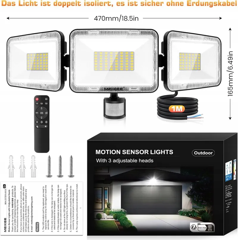 MEIKEE LED Schijnwerper Bewegingsmelder Afstandsbediening Tuin 70W IP66 — foto 6