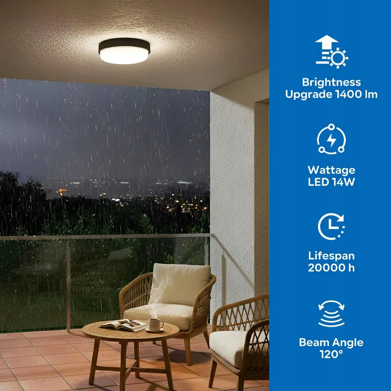 ANWIO Ronde LED Wandlamp Binnen Buiten Zwart 14W IP54 — foto 3
