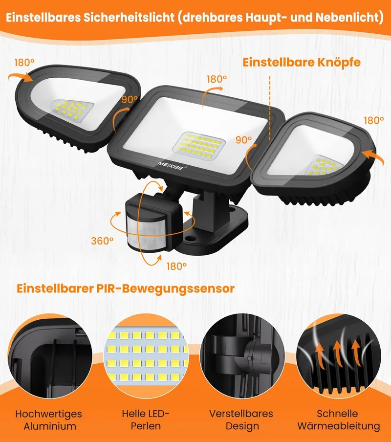 MEIKEE LED Schijnwerper Bewegingssensor Waterdicht Verstelbaar 42W IP66 — foto 6