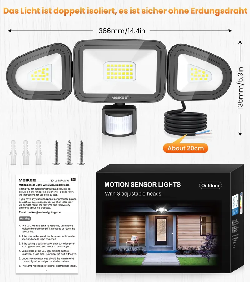 MEIKEE LED Schijnwerper Bewegingssensor Waterdicht Verstelbaar 42W IP66 — foto 7