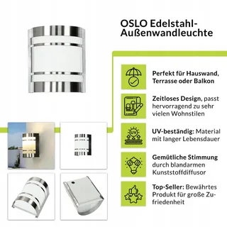 LICHTERLEBNISSE OSLO Buitenlamp RVS Zilver E27 IP44 — miniatuur 2