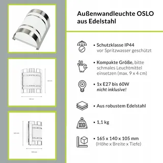 LICHTERLEBNISSE OSLO Buitenlamp RVS Zilver E27 IP44 — miniatuur 3
