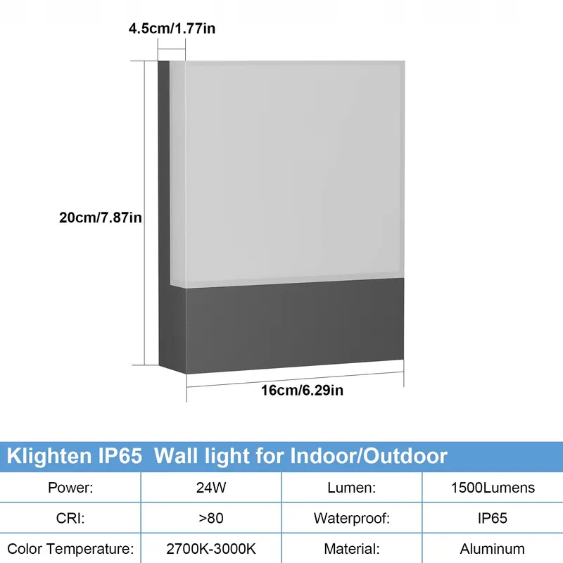 KLIGHTEN LED Buitenwandlamp Waterdicht Tuin 2 Stuks 24W IP65 — foto 3