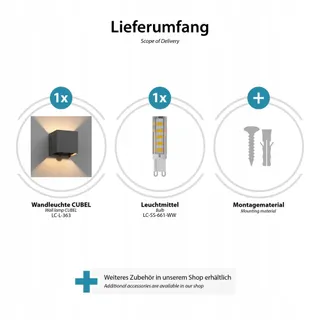 LEDSCOMDE Set 2 Wandlampen CUBEL Bewegingssensor Buiten LED IP65 — miniatuur 4