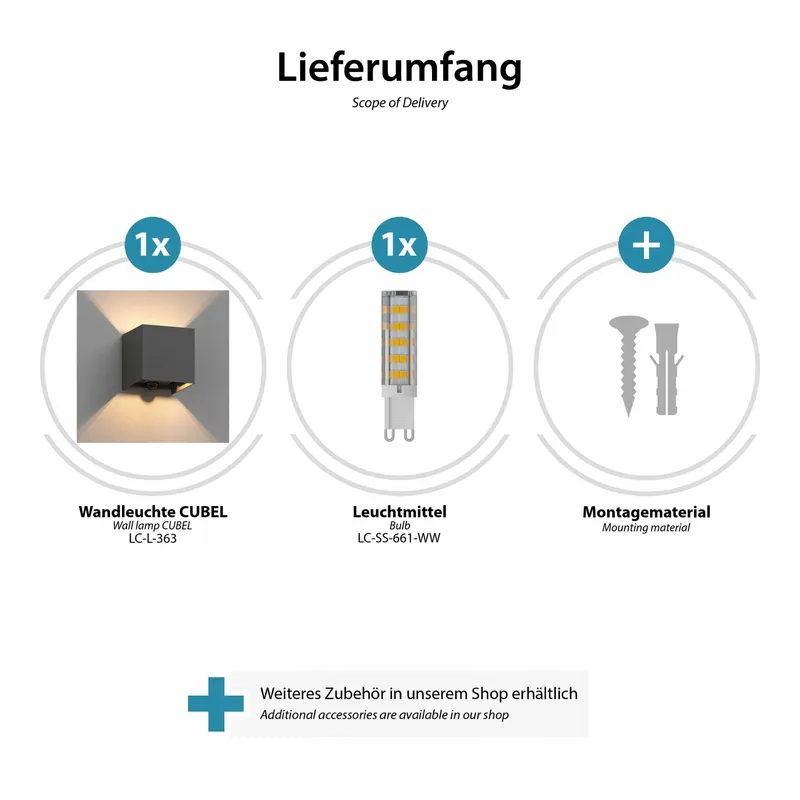 LEDSCOMDE Set 2 Wandlampen CUBEL Bewegingssensor Buiten LED IP65 — foto 4