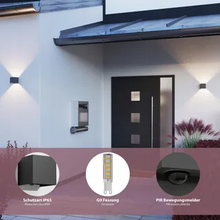 LEDSCOMDE Set 2 Wandlampen CUBEL Bewegingssensor Buiten LED IP65 — miniatuur 2