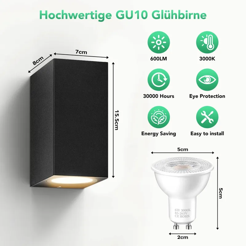 BENMA Buitenwandlamp Waterdicht Tuin Zwart 2 Stuks 10W IP65 — foto 3