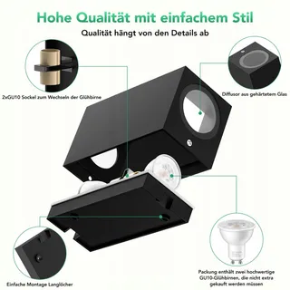 BENMA Buitenwandlamp Waterdicht Tuin Zwart 2 Stuks 10W IP65 — miniatuur 2