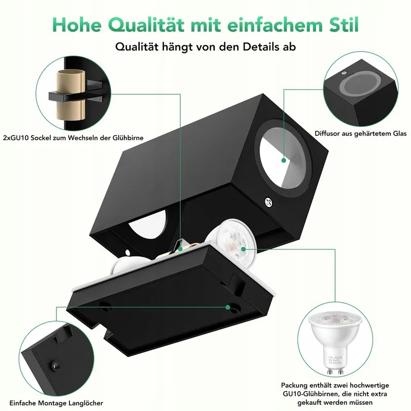 BENMA Buitenwandlamp Waterdicht Tuin Zwart 2 Stuks 10W IP65 — foto 2