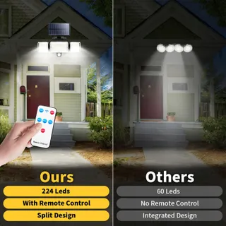 CISSIYO Solarlamp Bewegingssensor Afstandsbediening Tuin Terras 224 LED — miniatuur 5